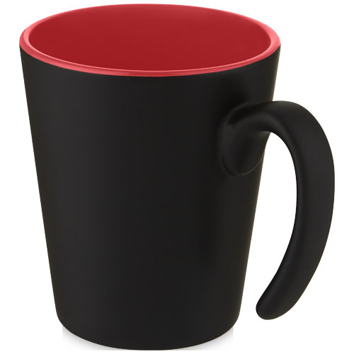 Mug en céramique publicitaire avec anse 360 ml Oli Rouge / Noir